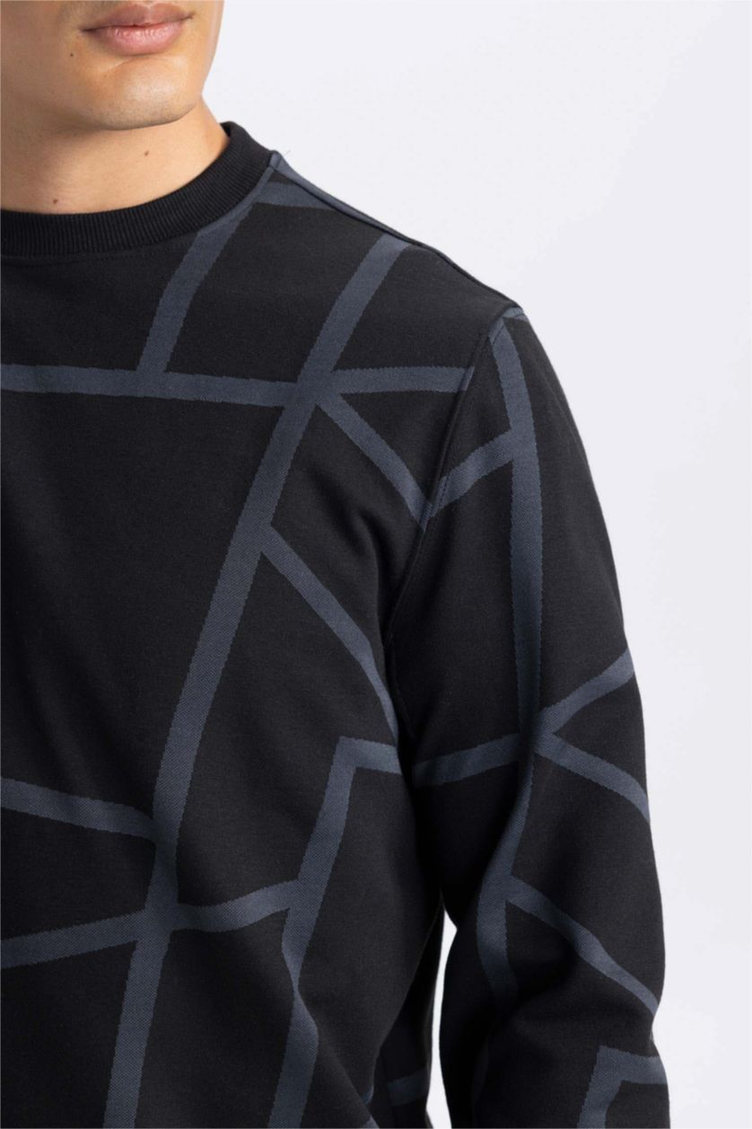 MAN Black Modern Fit Crew Neck Patterned Sweatshirt