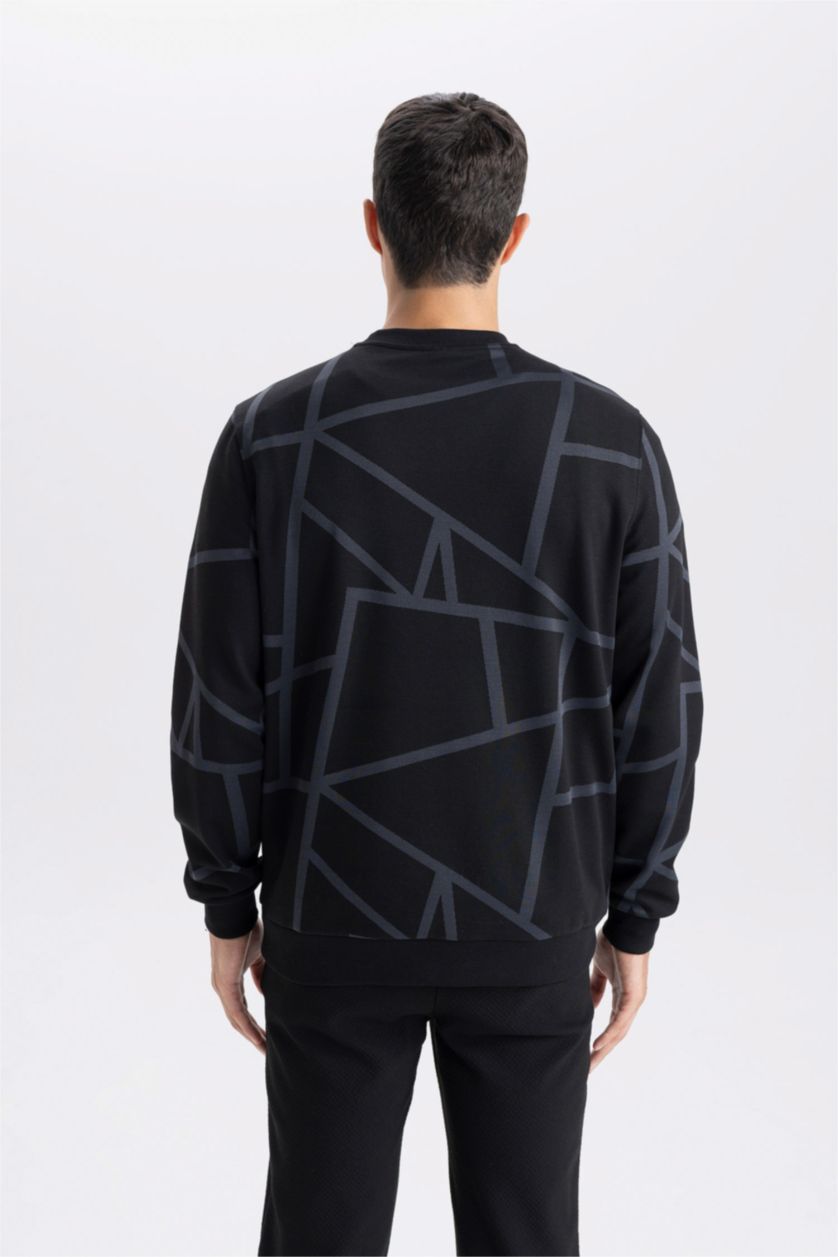 MAN Black Modern Fit Crew Neck Patterned Sweatshirt