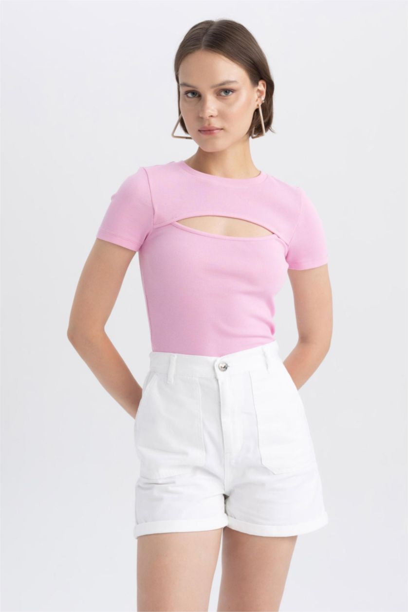 WOMAN Light Pink Slim Fit Crew Neck Camisole Short Sleeve T-Shirt
