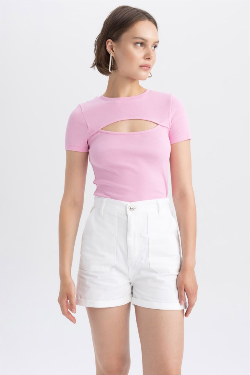 WOMAN Light Pink Slim Fit Crew Neck Camisole Short Sleeve T-Shirt