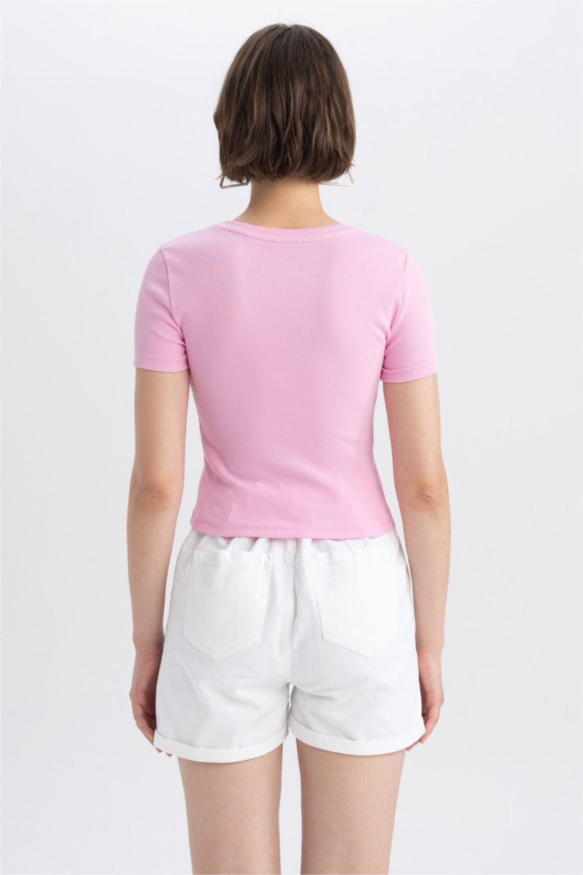 WOMAN Light Pink Slim Fit Crew Neck Camisole Short Sleeve T-Shirt