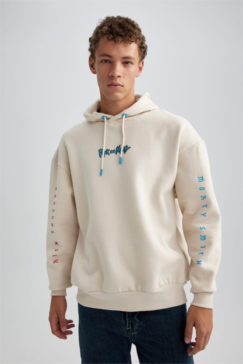 MAN Sand Oversize Fit Rick and Morty Licensed Printed Long Sleeve Sweatshirt