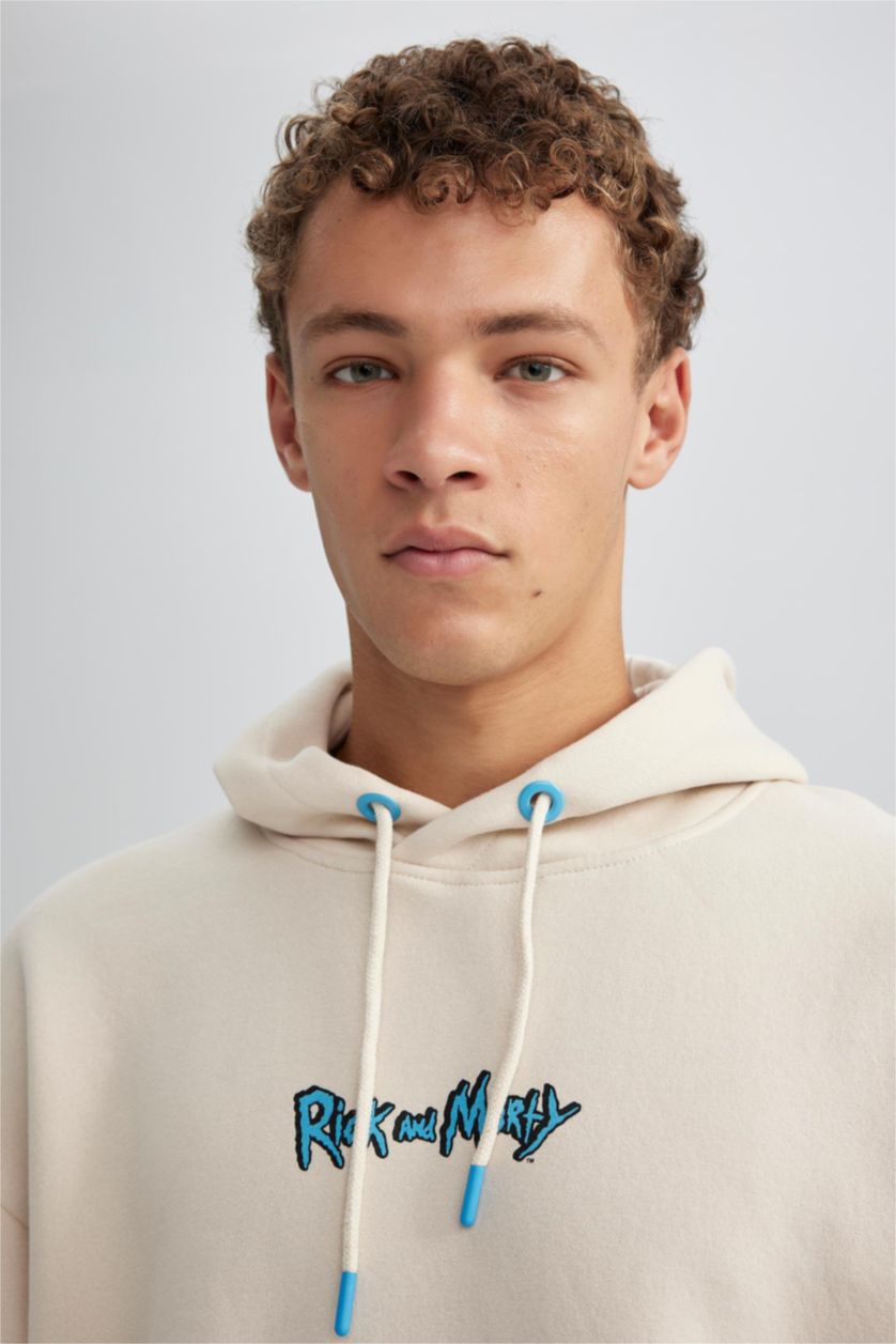 MAN Sand Oversize Fit Rick and Morty Licensed Printed Long Sleeve Sweatshirt