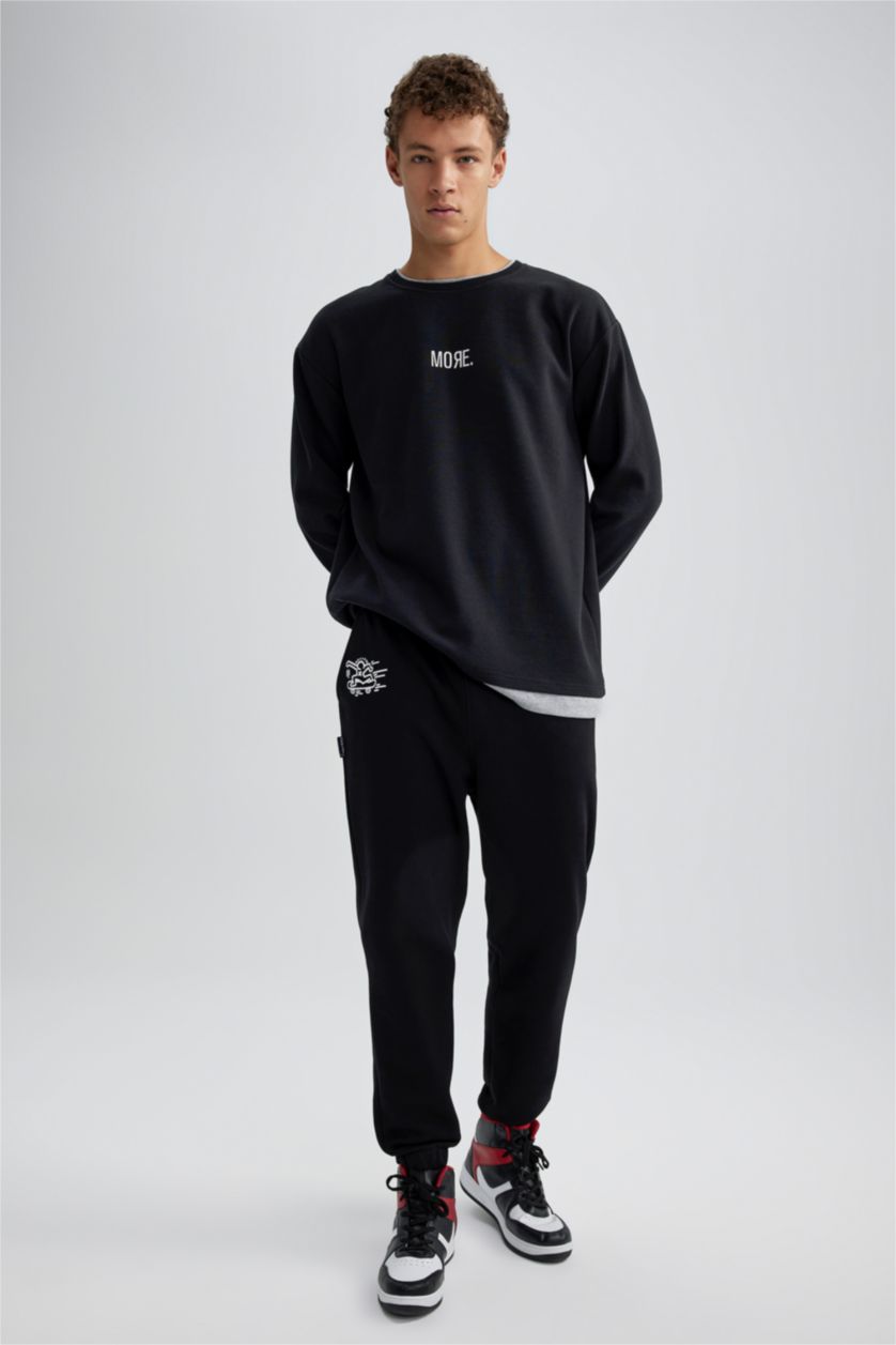 Erkek Siyah Keith Haring Eşofman Altı Beli Bağcıklı Lastikli Paça Cepli 