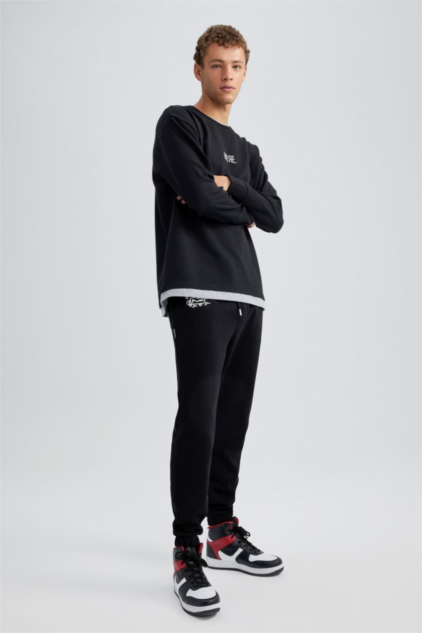 Erkek Siyah Keith Haring Eşofman Altı Beli Bağcıklı Lastikli Paça Cepli 