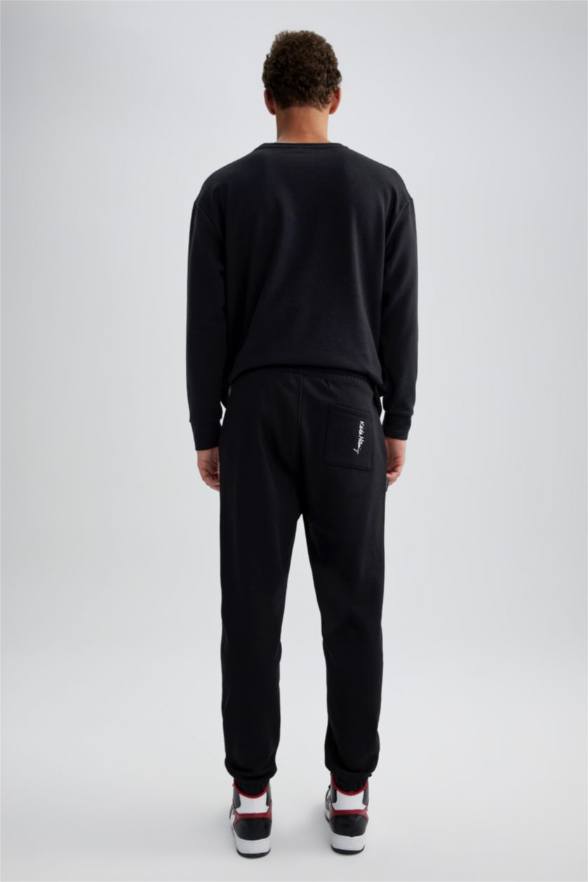 Erkek Siyah Keith Haring Eşofman Altı Beli Bağcıklı Lastikli Paça Cepli 