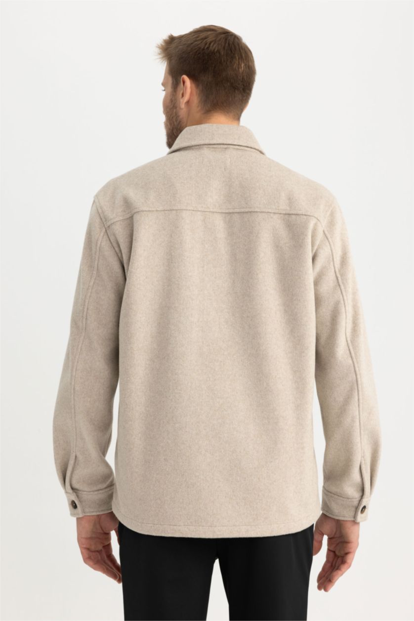 MAN Sand Relax Fit Polo Neck Wool Look Shirt Jacket