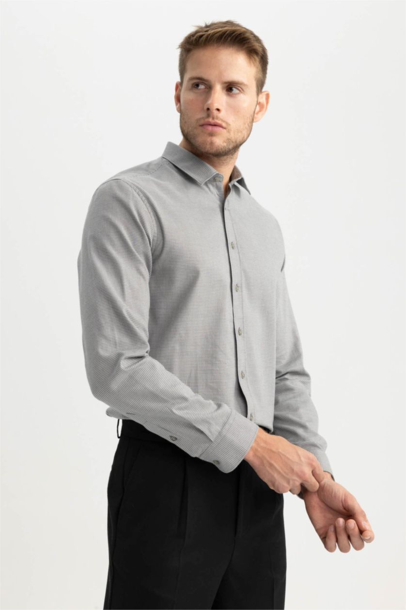 رجالي ميلانج رمادي قميص سليم فت كم طويل