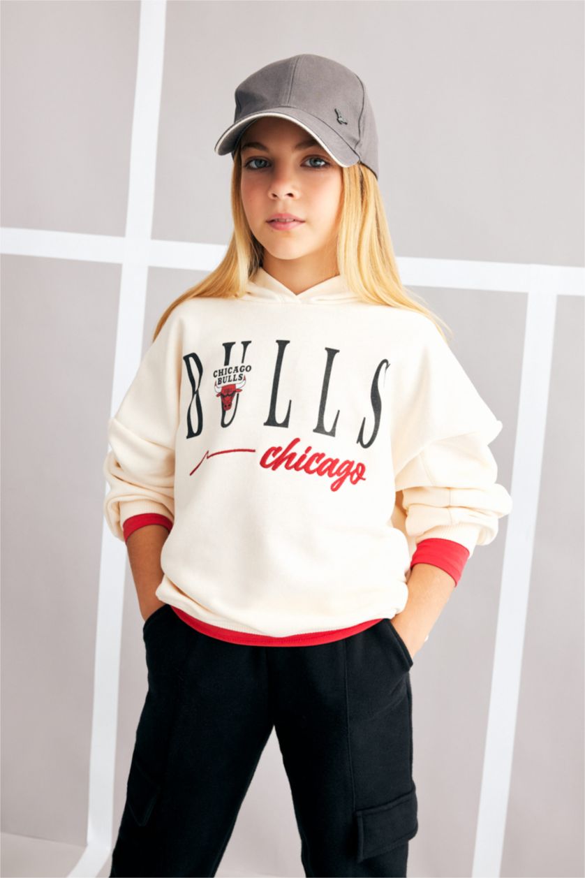 Девочки и подростки Бежевый Свитшот с капюшоном NBA Chicago Bulls для девочек