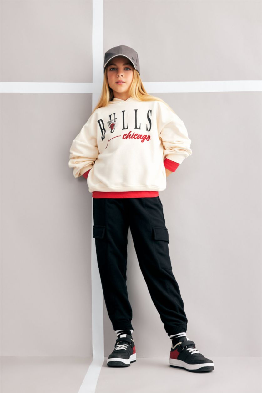 Девочки и подростки Бежевый Свитшот с капюшоном NBA Chicago Bulls для девочек