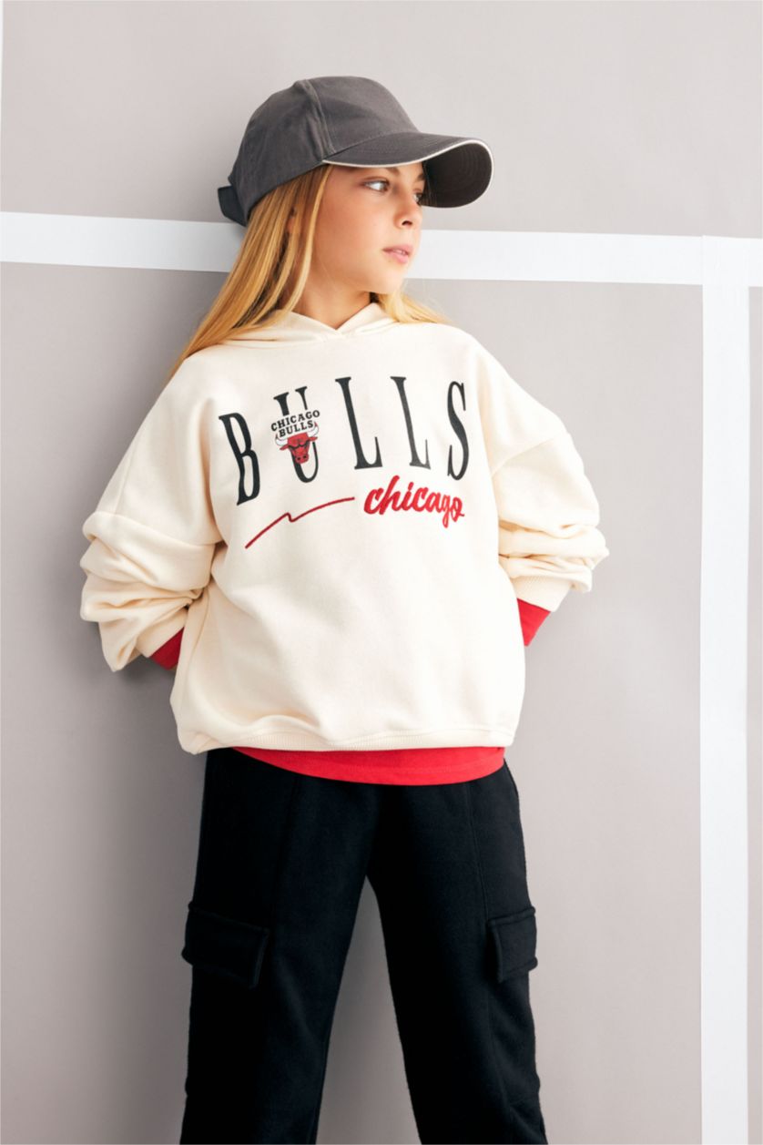 Девочки и подростки Бежевый Свитшот с капюшоном NBA Chicago Bulls для девочек