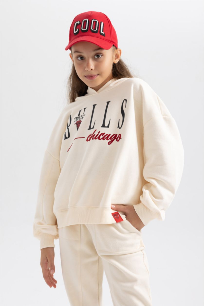 Девочки и подростки Бежевый Свитшот с капюшоном NBA Chicago Bulls для девочек