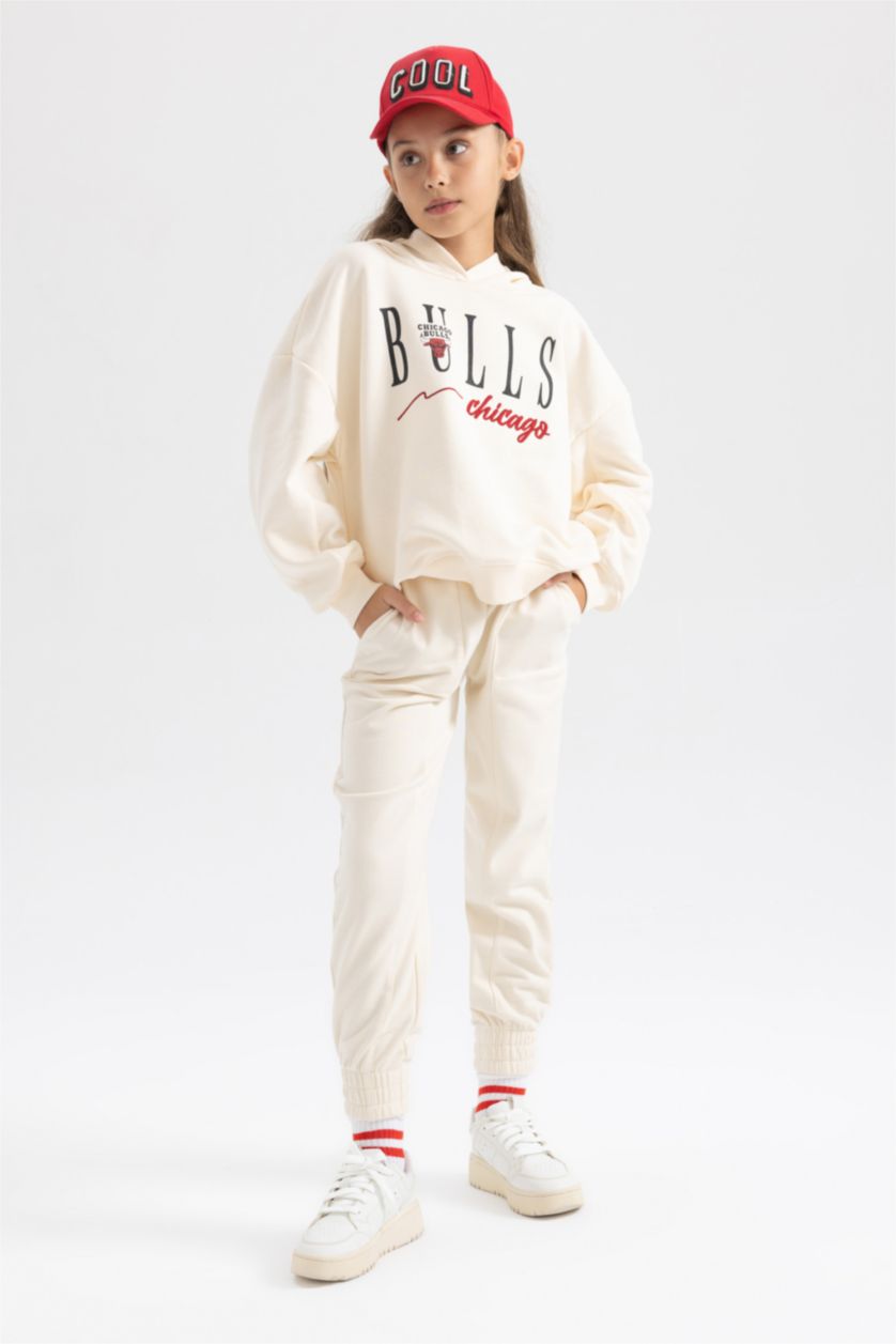 Девочки и подростки Бежевый Свитшот с капюшоном NBA Chicago Bulls для девочек