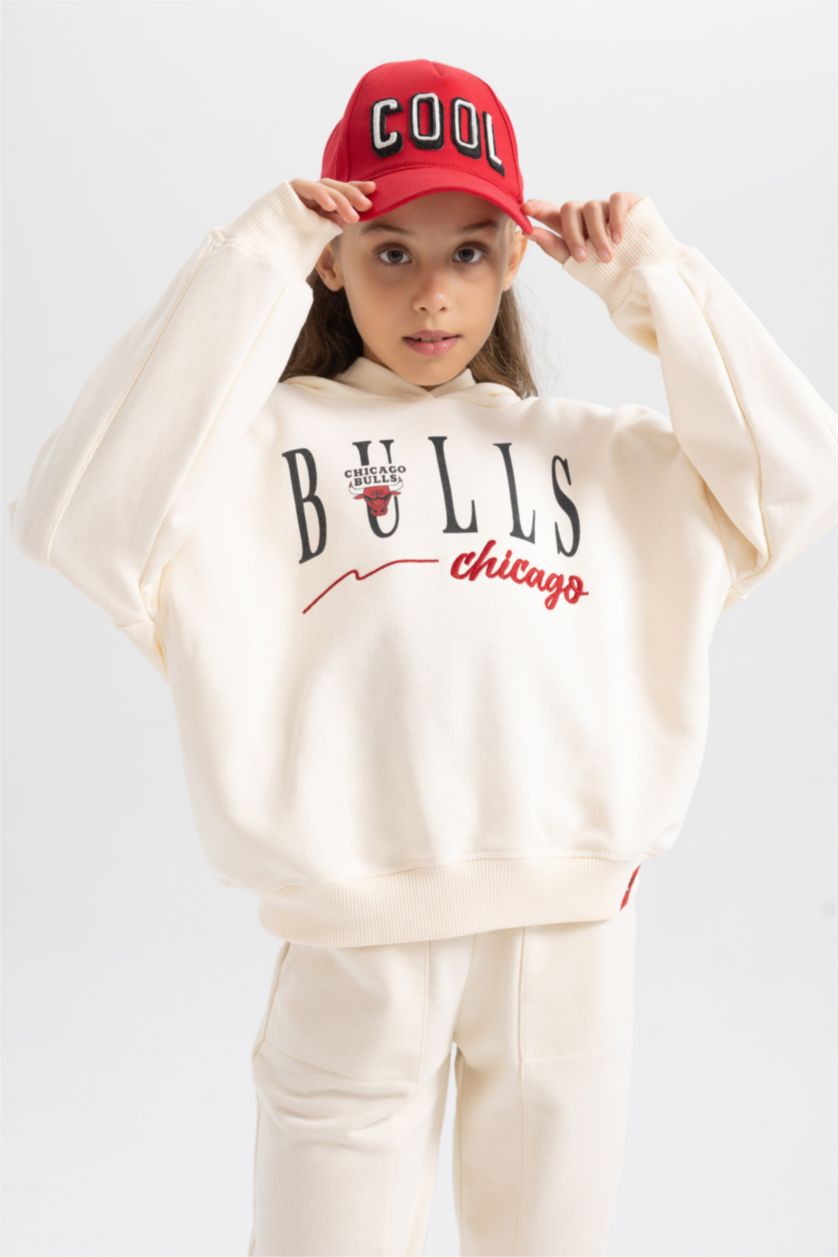 Девочки и подростки Бежевый Свитшот с капюшоном NBA Chicago Bulls для девочек