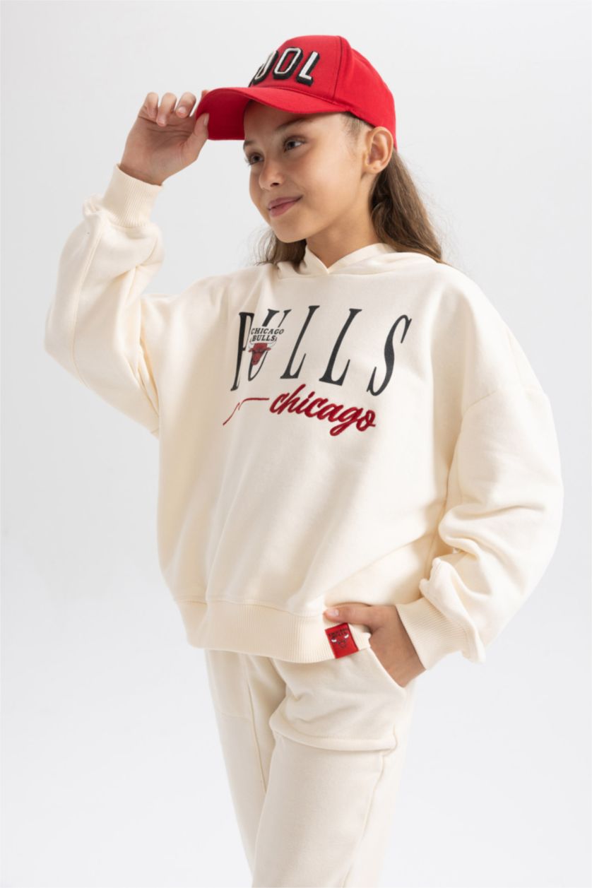 Девочки и подростки Бежевый Свитшот с капюшоном NBA Chicago Bulls для девочек
