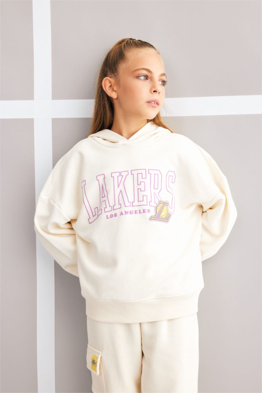 Девочки и подростки Бежевый Свитшот свободного кроя с капюшоном NBA Los Angeles Lakers для девочек