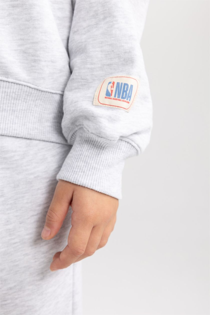 FILLES Gris Sweat- Shirt Coupe Relaxant Col Rond Imprimé Nba Wordmark
