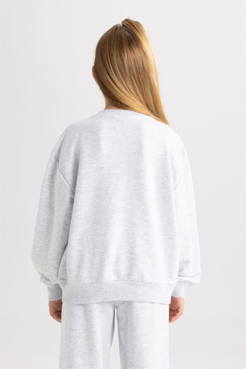 FILLES Gris Sweat- Shirt Coupe Relaxant Col Rond Imprimé Nba Wordmark