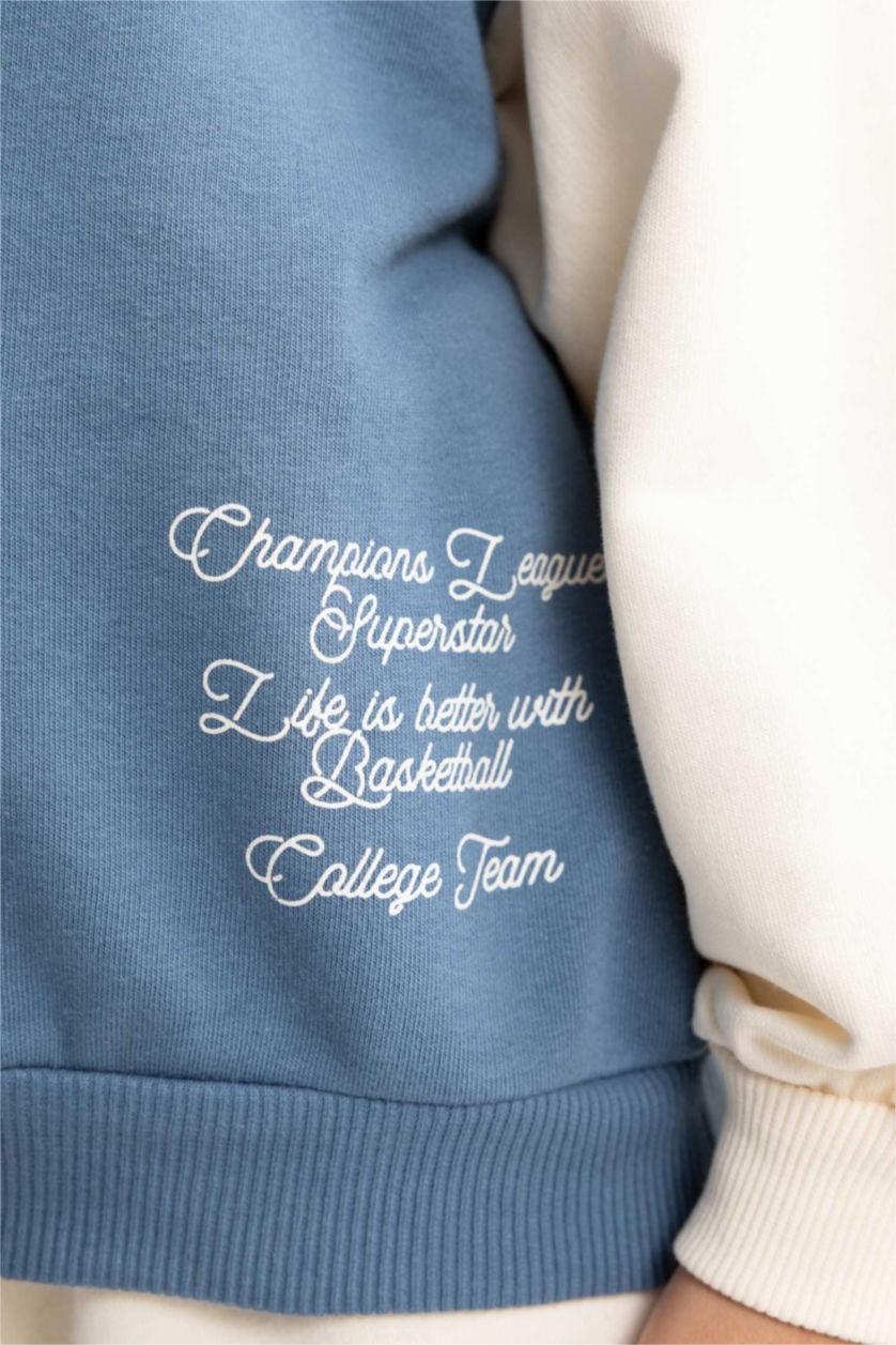 GIRLS & TEENS Blue Girl Crew Neck Printed Thick Sweatshirt