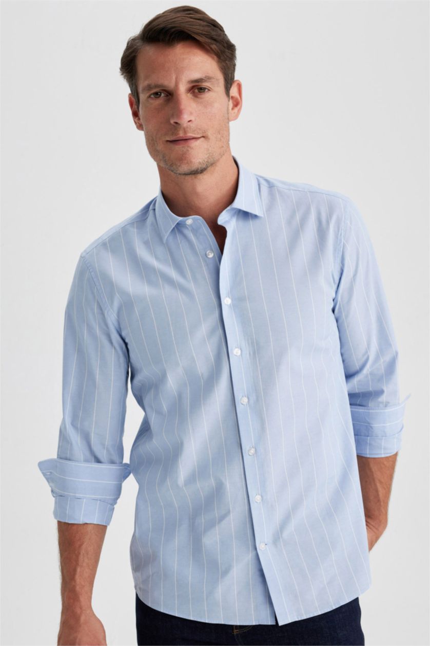 Erkek Açık Mavi Modern Fıt Non Iron Ütü Gerektirmeyen Uzun Kollu Gömlek