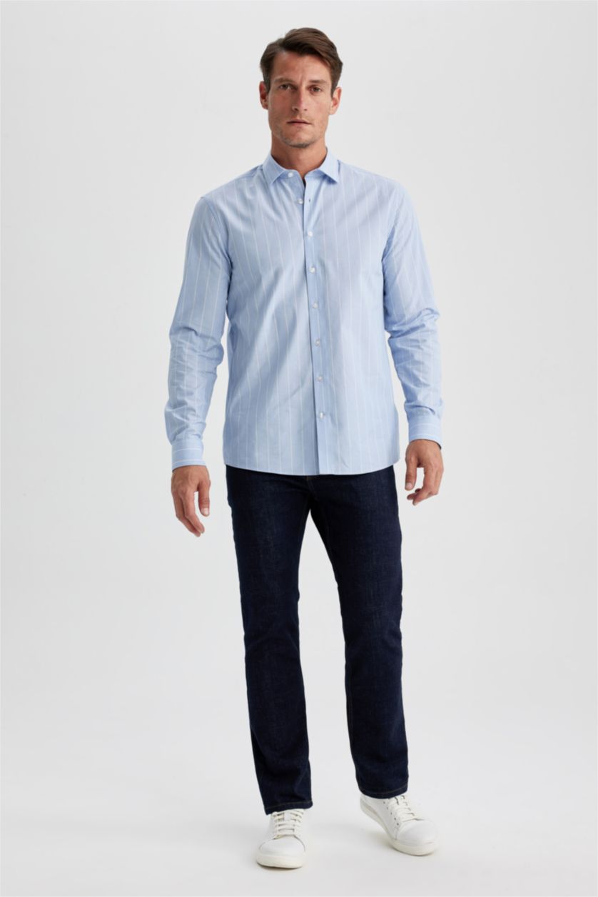 Erkek Açık Mavi Modern Fıt Non Iron Ütü Gerektirmeyen Uzun Kollu Gömlek