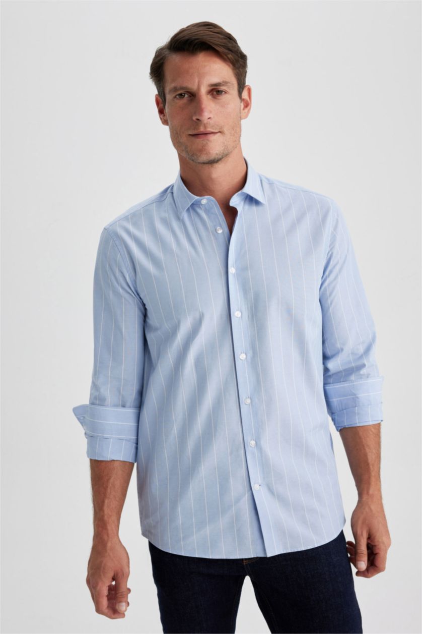 Erkek Açık Mavi Modern Fıt Non Iron Ütü Gerektirmeyen Uzun Kollu Gömlek