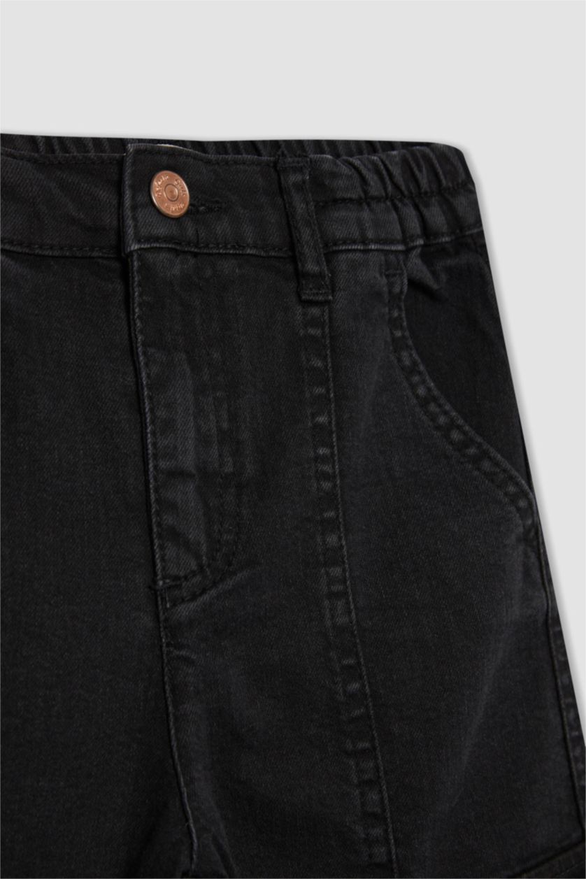 Kız Çocuk - Genç Kız Antrasit Wıde Leg Kargo Geniş Paça Jean Pantolon Kız Çocuk