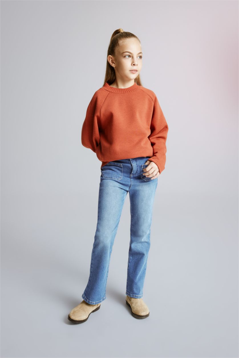 GIRLS & TEENS Blue Girl Flare Leg Wide Leg Jean Cotton Lined Trousers