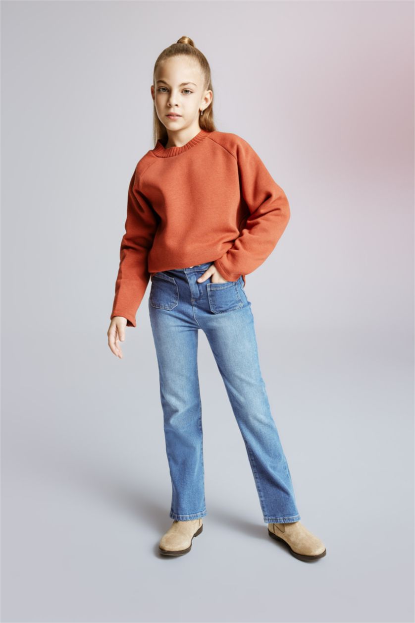 GIRLS & TEENS Blue Girl Flare Leg Wide Leg Jean Cotton Lined Trousers