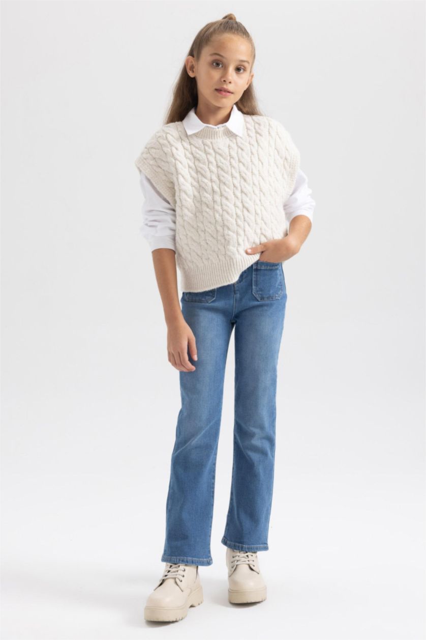 GIRLS & TEENS Blue Girl Flare Leg Wide Leg Jean Cotton Lined Trousers