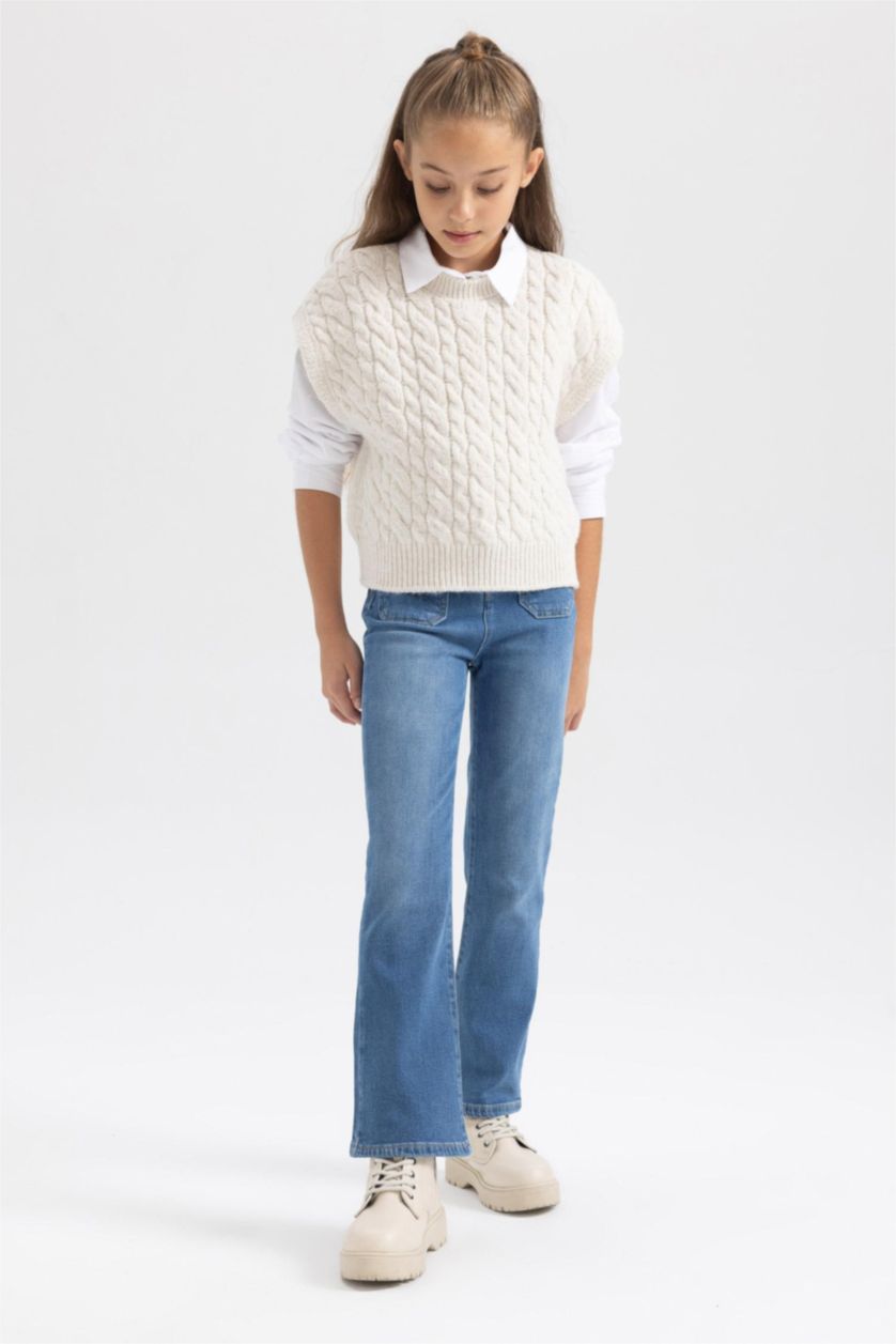 GIRLS & TEENS Blue Girl Flare Leg Wide Leg Jean Cotton Lined Trousers