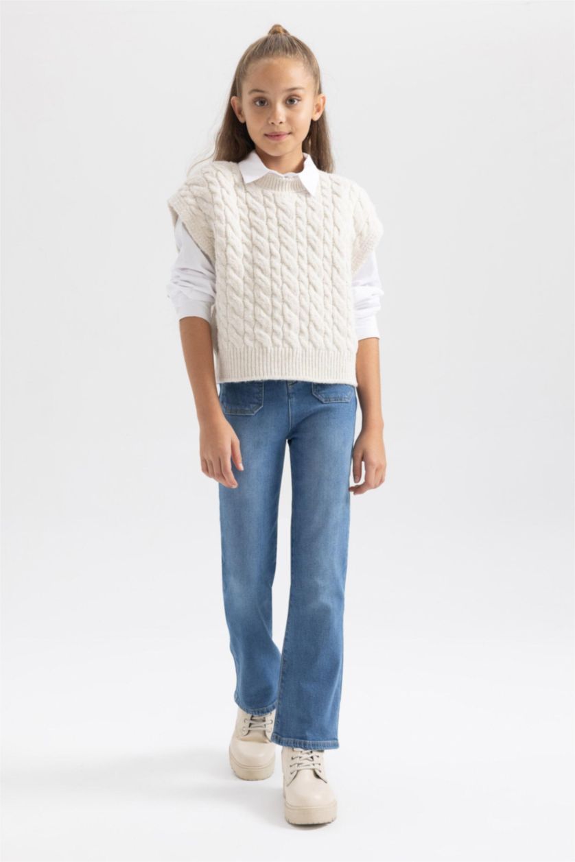 GIRLS & TEENS Blue Girl Flare Leg Wide Leg Jean Cotton Lined Trousers