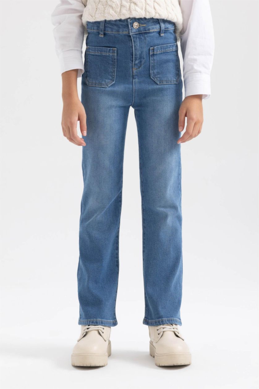 GIRLS & TEENS Blue Girl Flare Leg Wide Leg Jean Cotton Lined Trousers