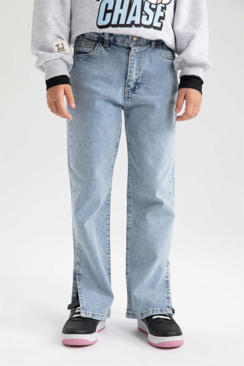 Девочки и подростки Светло-синий Спортивные штаны прямого кроя для девочек