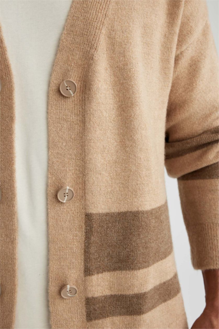 Erkek Kum Relax Fıt V Yaka Triko Hırka