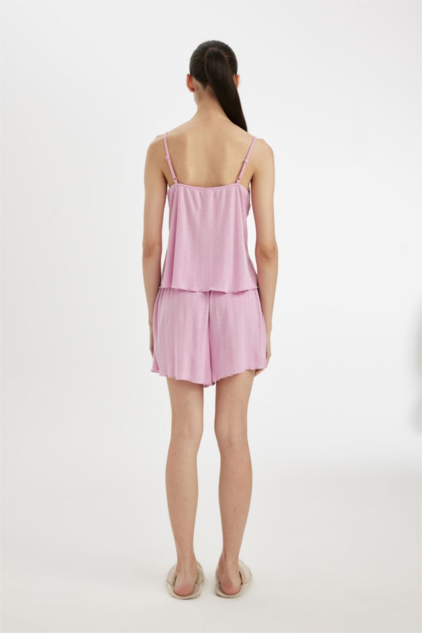 نساء زهري طقم بيجاما قطن قصة عادية بحمالات - قطعتين