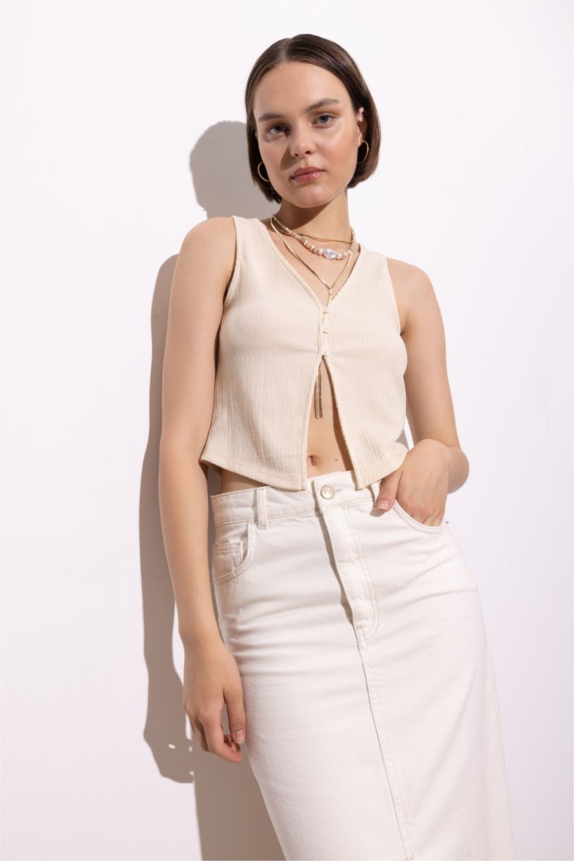 FEMME Beige Débardeur Ajusté À Col En V