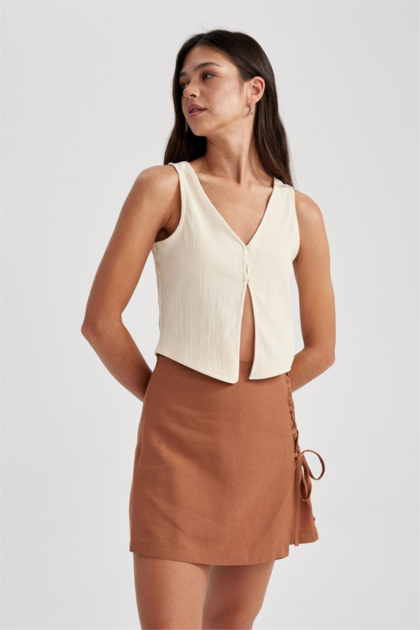 FEMME Beige Débardeur Ajusté À Col En V