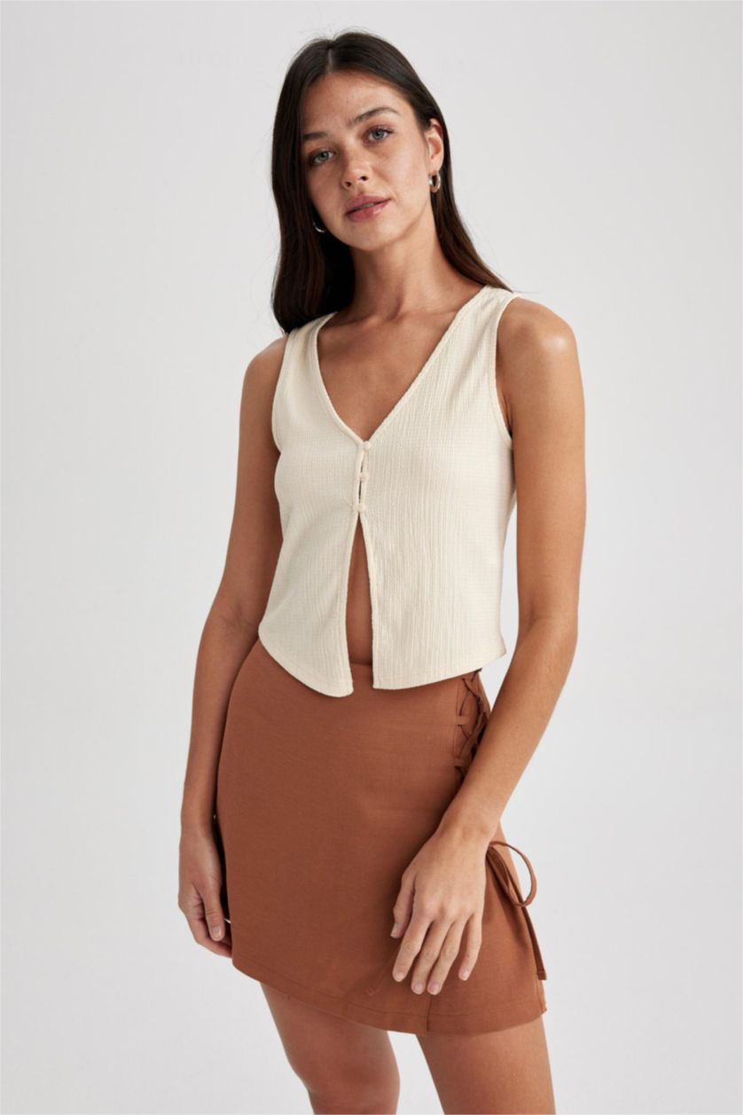 FEMME Beige Débardeur Ajusté À Col En V