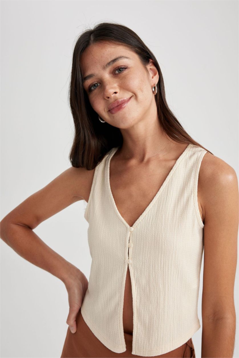 FEMME Beige Débardeur Ajusté À Col En V