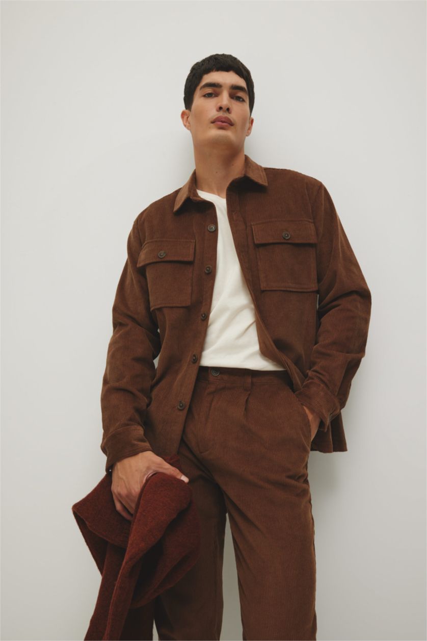 MAN Camel Regular Fit Velvet Overshirt