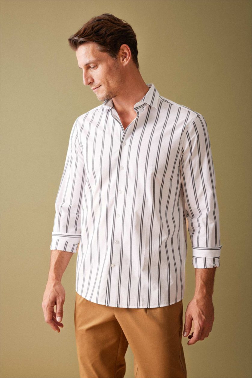 HOMME Blanc Chemise Coupe Moderne à Manches Longues