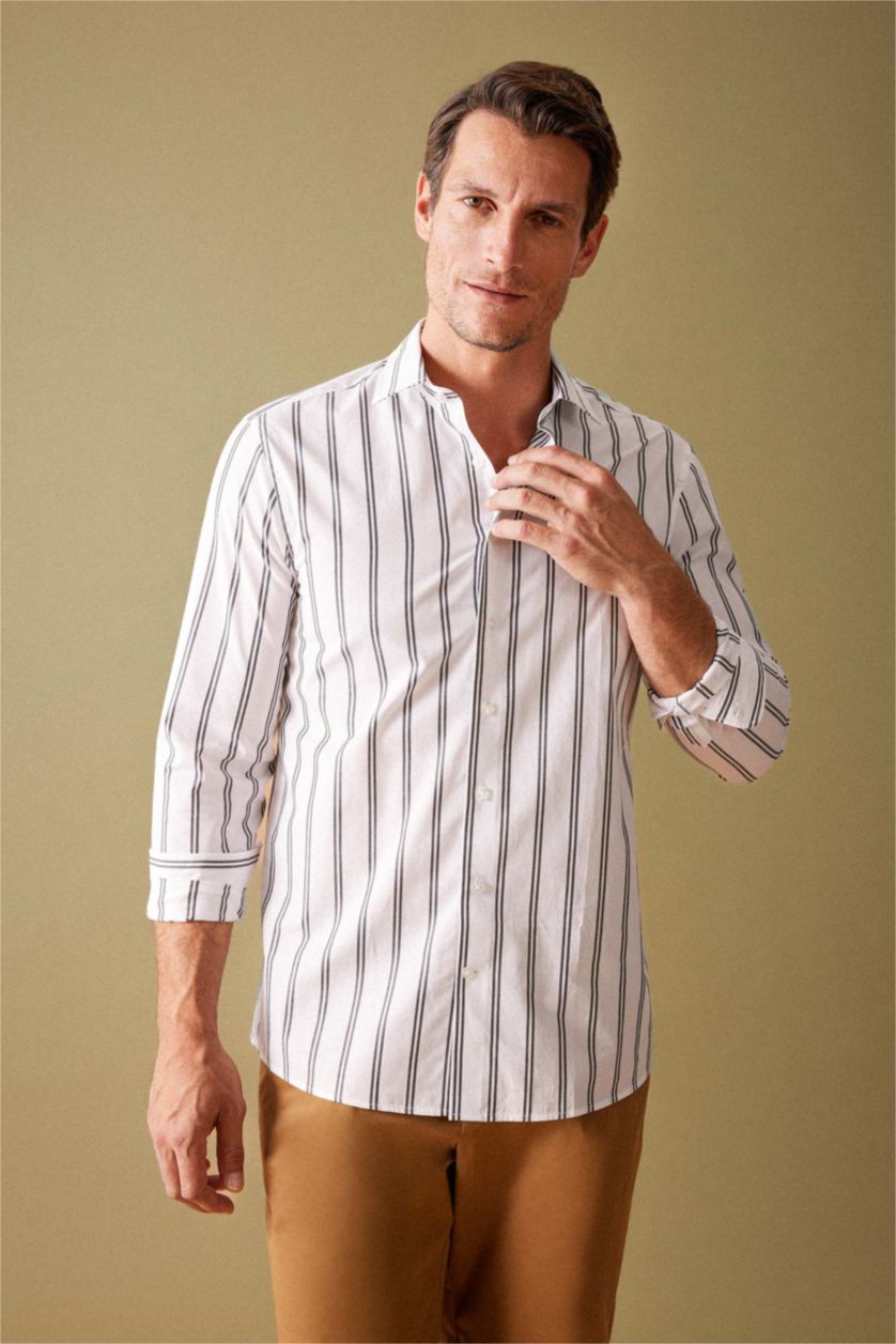 HOMME Blanc Chemise Coupe Moderne à Manches Longues