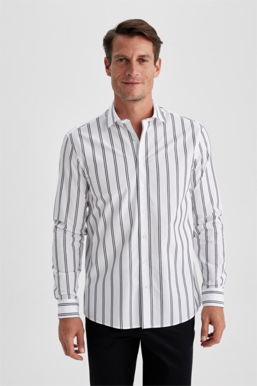HOMME Blanc Chemise Coupe Moderne à Manches Longues