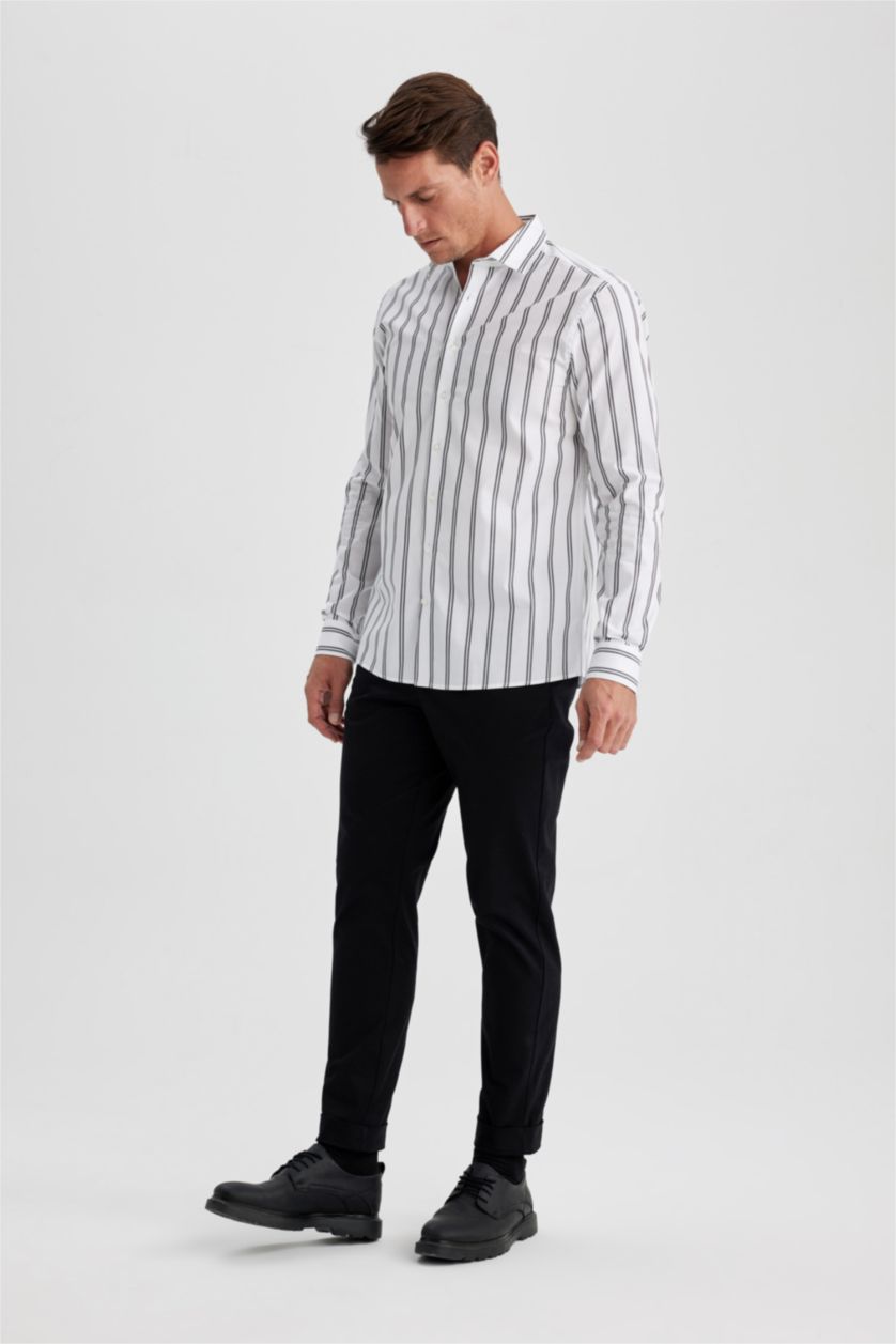 HOMME Blanc Chemise Coupe Moderne à Manches Longues