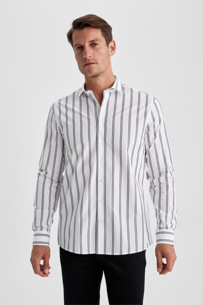 HOMME Blanc Chemise Coupe Moderne à Manches Longues
