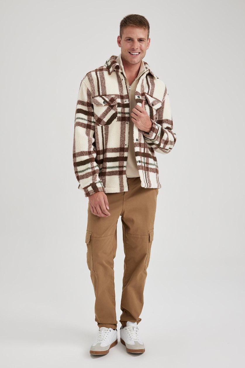 رجال بيج فاتح جاكيت قميص كاروهات قصة مريحة بياخة بولو بجيب