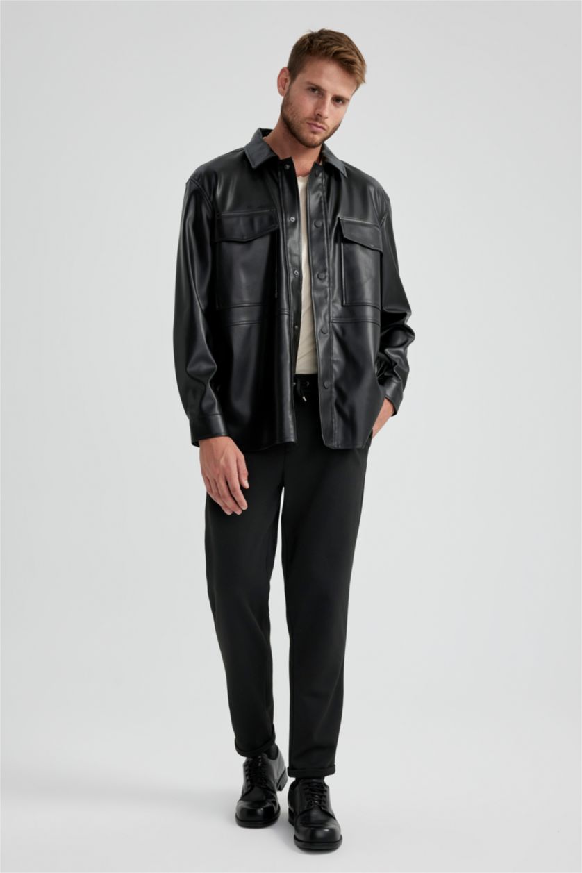 Ерлер қара релакс пішімі поло жаға Сыртқа киетін жейде