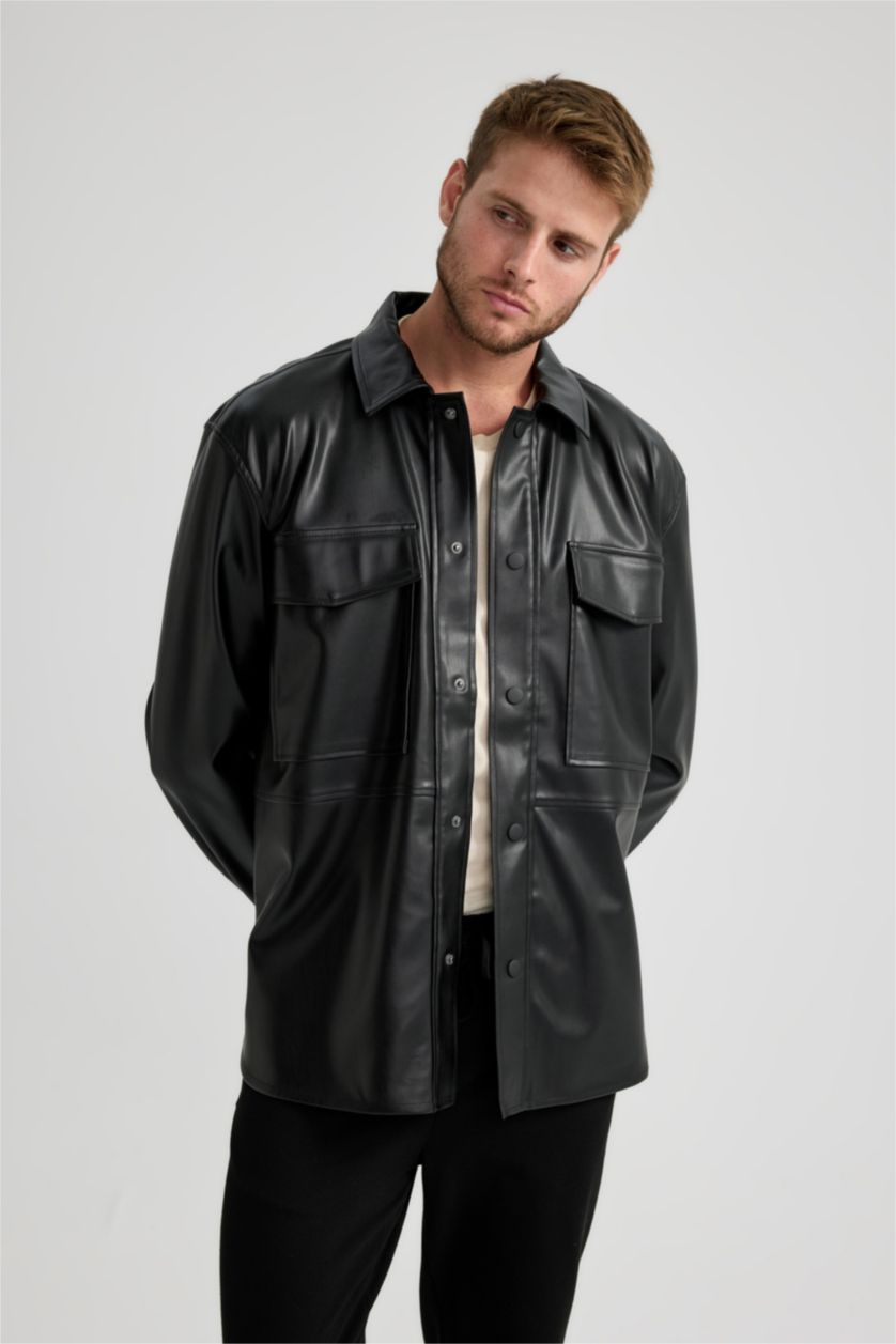 Ерлер қара релакс пішімі поло жаға Сыртқа киетін жейде