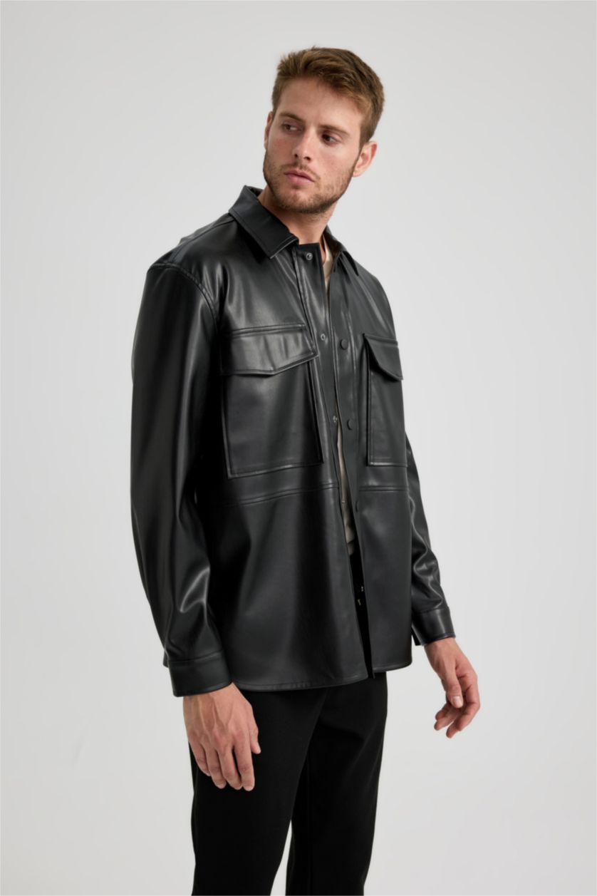 Ерлер қара релакс пішімі поло жаға Сыртқа киетін жейде